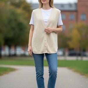 American Weekend Cream V-Neck Button Sweater Vest